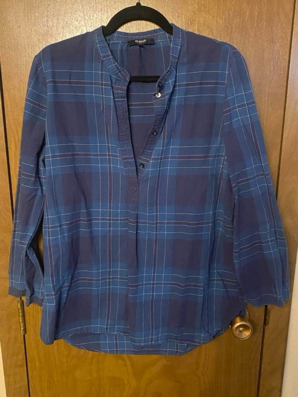 Madewell Navy and Light Blue Plaid Popover Tunic